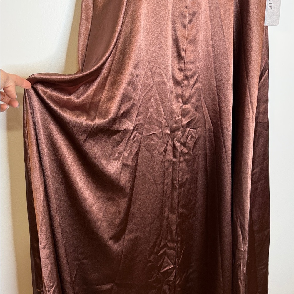 NWOT Azazie Leonis Espresso Mermaid Pleated Stretch Satin Convertible Dress 14 - Picture 7 of 11